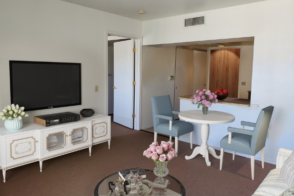 Photo of living room in one bedroom apartment at Christian Care Senior Living in Cottonwood