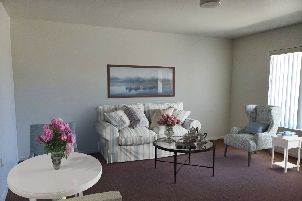 Photo of living room in one bedroom apartment at Christian Care Independent Living in Cottonwood